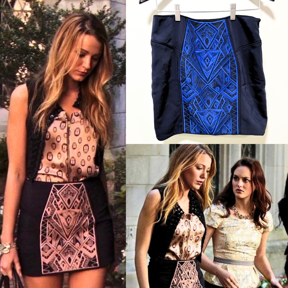 ASO Serena Van Der Woodsen in Gossip Girl Tibi Mini Geometric Skirt Alt